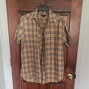 Burberry London Medium Short Sleeve Button Down Shirt Tan Plaid